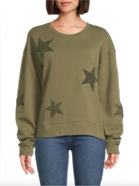 rag & bone Olive Green Star Applique Crewneck Sweatshirt